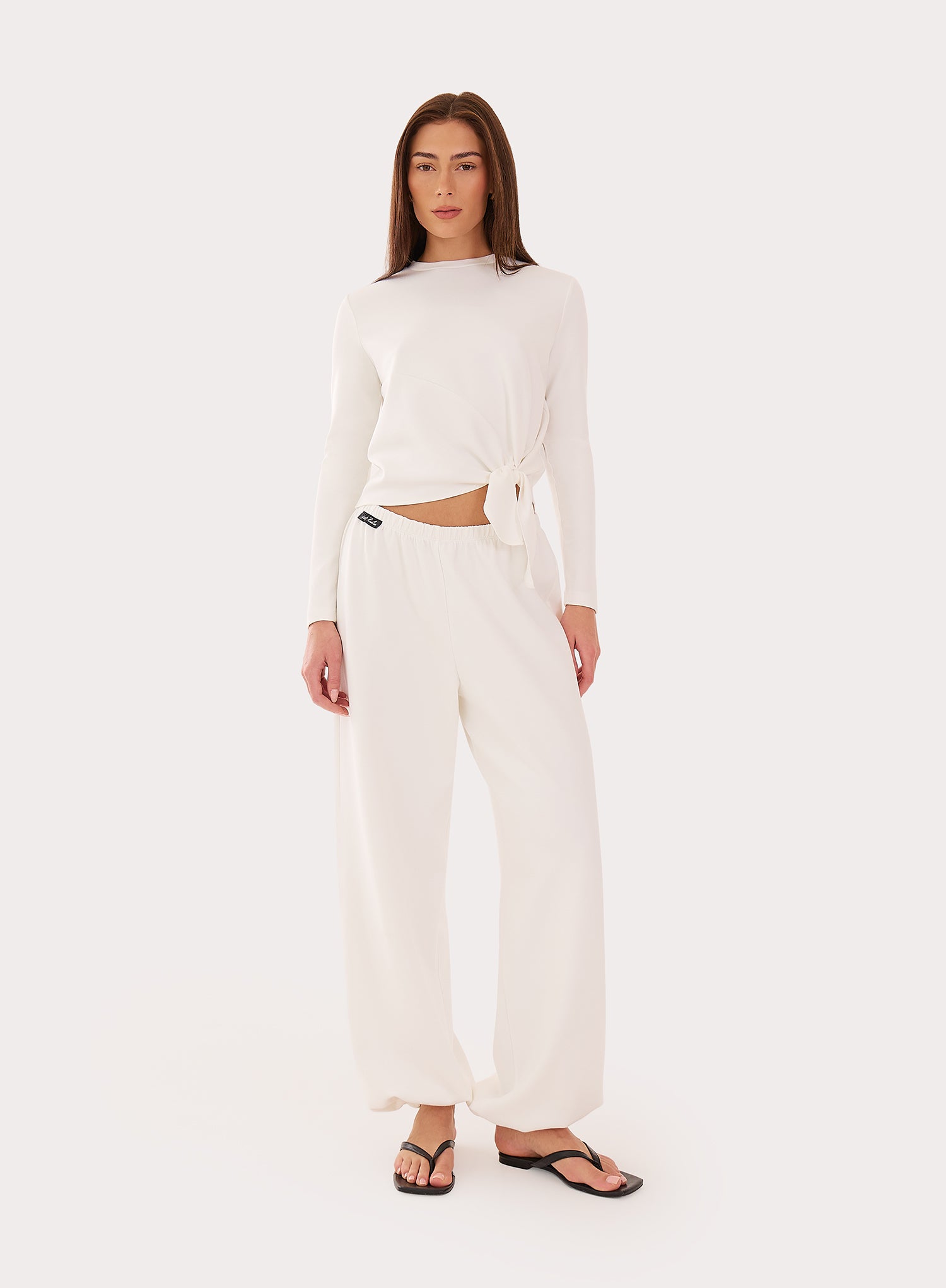 White Long Sleeve Modal Knot Detail Top